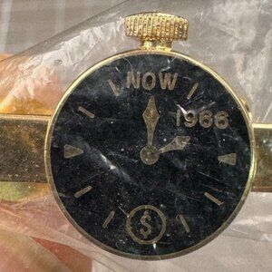 RCA Victor Tie Bar Lapel Clip Gold Tone Enameled Clock Face 1966